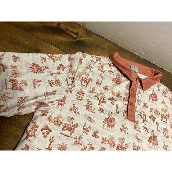 Sendero Provisions Co Polo Shirt Burnt Orange Desert Skull Horse Cactus Large - Picture 3 of 12